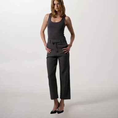 The Fit Daily Pants, medium leg trousers, snow fabric.