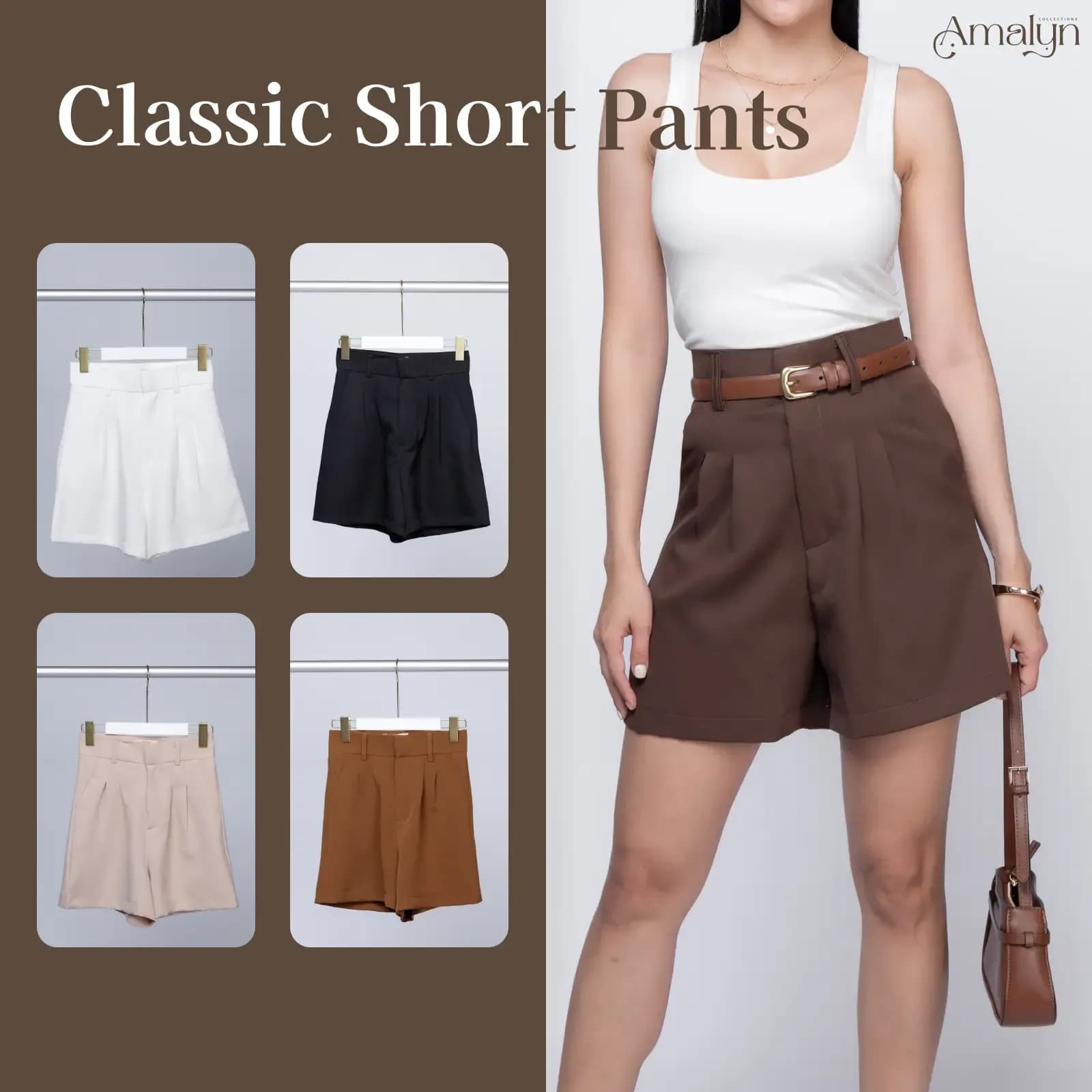 กางเกงเอวสูงทรงบาร์บี้ ผ้าเปเป้ Classic Short Pants