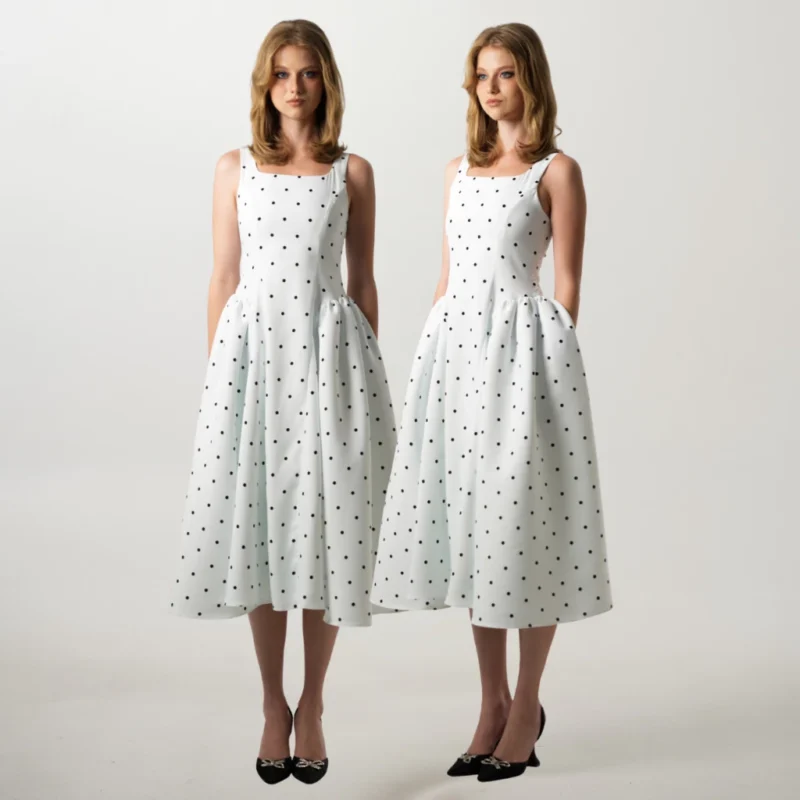 ✨Amalyn Dotty Dress (ด็อตตี้ เดรส) 🤍 เดรสลายจุดโทนขาวดำ ดีไซน์เรียบหรู ด้านหน้า